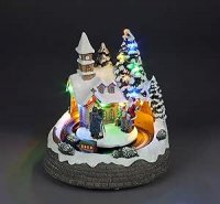 Snowtime Battery Operated 22cm Musical LED Church with Santa, Children and Moving Train