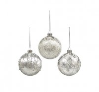 Premier Decorations 80mm Iced White Glitter Glass Bauble - Assorted