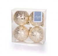 Premier Decorations 4PC 80mm Balls with Flower Wrinkle Design - Champagne Gold