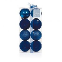 Premier Decorations 8pc 80mm Midnight Blue Flock and Shiny Glitter Balls