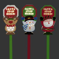 SnowTime Battery Operated Wooden Santa Stop Sign 91cm - Assorted
