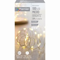 Premier Decorations MicroBrights Battery Operated Multi-Action Lights with Timer 100 LED on Silver Wire - Warm White