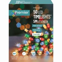 Premier Decorations Timelights Battery Operated Multi-Action 50 LED - Multicoloured