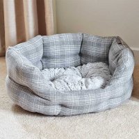 Grey Plaid Medium Oval Dog Bed