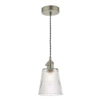 1LT Pendant Antique Chrome C/W Ribbed Glass Shade