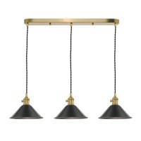 3 Light Brass Suspension With Antique Pewter Shades