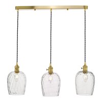 3 Light Brass Suspension With Dimpled Glass Shades