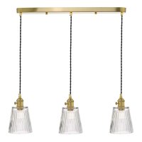 3 Light Brass Suspension With Ribbed Glass Shades