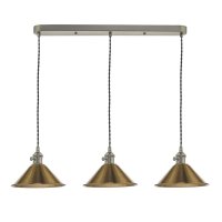 3 Light Antique Chrome Suspension With Aged Brass Shades