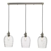 3 Light Antique Chrome Suspension With Dimpled Glass Shades