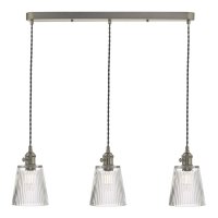 3 Light Antique Chrome Suspension With Ribbed Glass Shades