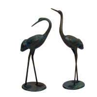 Solstice Sculptures Cranes Pair Medium 71 & 63cm -Dark Verdigris