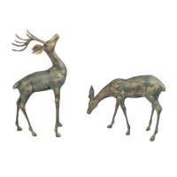 Solstice Sculptures Deer Pair Small 56 & 33cm in Gold Verdigris