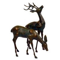 Solstice Sculptures Deer Pair Small 56 & 33cm in Dark Verdigris