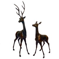 Solstice Sculptures Deer Pair Large 120 & 79cm in Dark Verdigris