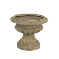 Solstice Sculptures Fluted Urn Low 28cm -Weathered Dark StoneEff