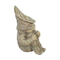 Solstice Sculptures Gnome Sitting 36cm -Weathered Dark Stone Eff