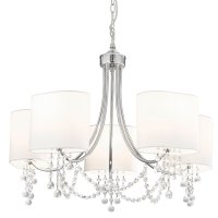 Searchlight Nina 5 Light Ceiling, Chrome, Clear Crystal, White Shades