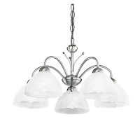 Searchlight Milanese - 5Lt Ceiling, Satin Silver, Alabaster Glass