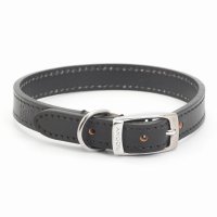 Ancol 12"-30cm Black Leather Sewn Dog Collar