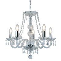 Searchlight Hale - 5 Light Chandelier, Chrome, Clear Crystal Trimmings