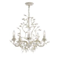 Searchlight Almandite-5Lt Ceiling,Cream Gold Finish W Leaf Dressing And Clear Crystal Deco