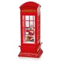 Premier Decorations Red Telephone Box Water Spinner 27cm - Santa