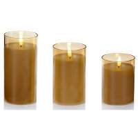 Premier Decorations FlickaBrights Glass Cup Candles (Set of 3) 7.5cm Dia. - Rose Gold