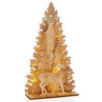Premier Decorations Lit Wooden Tree & Reindeer with 10 Warm White LED 31cm