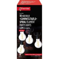 Premier Decorations 10 A60 Bulb Connectable Spiral Filament Party Lights - Warm White