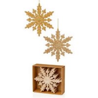 Premier Decorations Glitter Snowflake Decorations 10cm (Pack of 6) - Assorted Golds