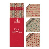Festive Wonderland Kraft Printed Christmas Gift Wrap 3M - Assorted