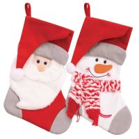 Festive Wonderland Red & Grey Stocking - Assorted Santa/Snowman