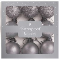 Festive Wonderland Shatterproof Baubles (Pack of 9) - Silver