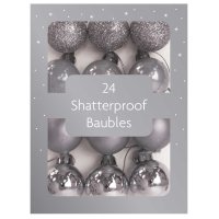 Festive Wonderland Shatterproof Baubles (Pack of 24) - Silver