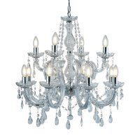 Searchlight Marie Therese - 12Lt Chandelier, Chrome, Clear Crystal Glass