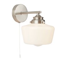 SEARCHLIGHT SCHOOL HOUSE 1LT WALL LIGHT , SATIN SILVER WITH OPAL GLASS