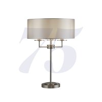 Searchlight Knightsbridge 3Lt Satin Silver Table Lamp W Silver Faux Silk Shade