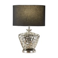Searchlight Network Table Lamp-Chrome Cut Out Decorative Base W Black Oval Drum Shade