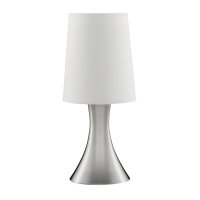 Searchlight Touch Table Lamp Satin Silver Base White Tapered Shade