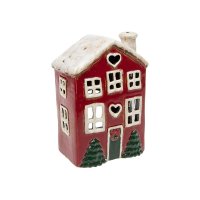 Village Pottery Christmas Heart House with Trees