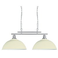 Searchlight Fusion 2 Light Ceiling Bar, Satin Silver, Cream Shades