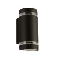 SEARCHLIGHT OUTDOOR 2LT CURVED WALL BRACKET BLACK, CLEAR DIFFUSER
