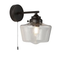 SEARCHLIGHT SCHOOL HOUSE 1LT WALL LIGHT , BLACK WITH OPAL GLASS