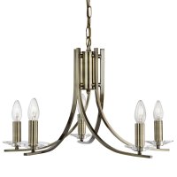 Searchlight Ascona-5 Light Ceiling Antique Brass Twist Frame with Clear Glass Sconces