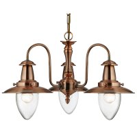 Searchlight Fisherman II 3 Light Pendant with Seeded Glass Shades Copper