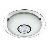 Searchlight Portland Bathroom Ip44 LED Flush(Dia 42cm)Chrome Mirror Halo Wht Gls Shade