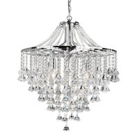 Searchlight Dorchester-5 Light Ceiling Chrome with Clear Crystal Buttons & Pyramid Drops