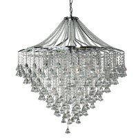 Searchlight Dorchester-7 Light Ceiling Chrome with Clear Crystal Buttons & Pyramid Drops