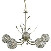 Searchlight Bellis II 5 Light Ceiling Antique Brass & Clear Glass Deco Shade